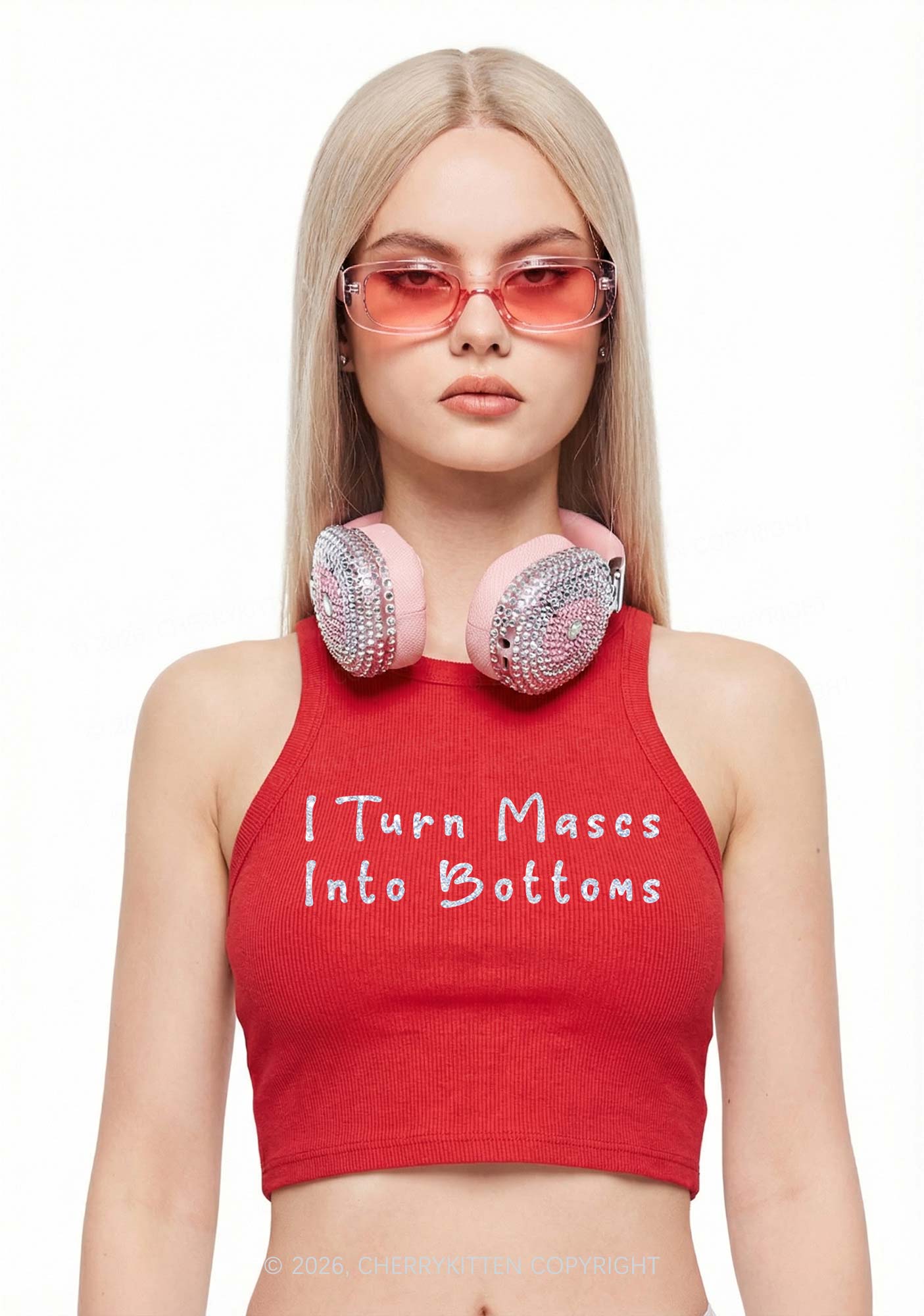 Glitter Turn Mascs Into Bottoms Pride Y2K Crop Tank Top Cherrykitten