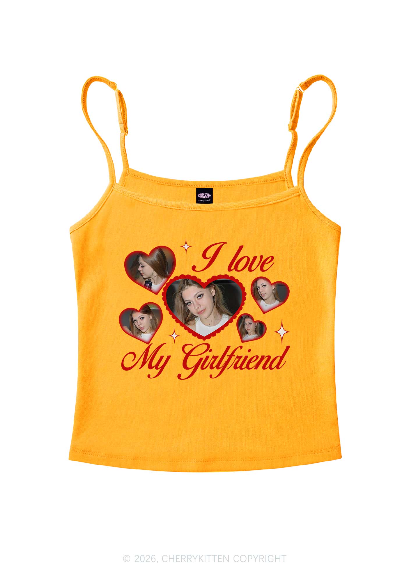 Custom Photo I Love My GF BF Valentine's Day Y2K Spaghetti Strap Cami Cherrykitten