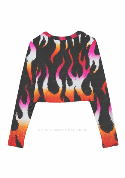 Lesbian Flame Pride Y2K Mesh Long Sleeve Crop Top Cherrykitten