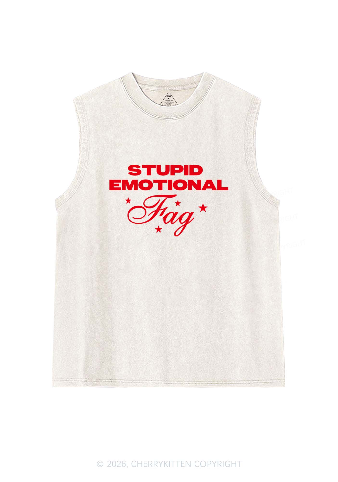 Stupid Emotional Fag Pride Y2K Washed Muscle Tank Cherrykitten
