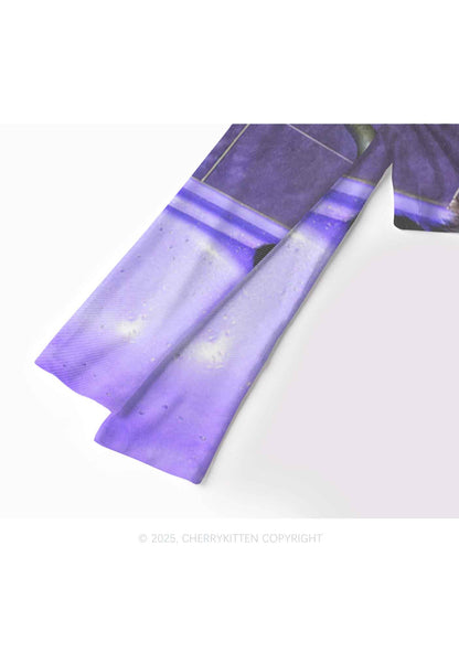 Purple Bath Smoking Raccoon Y2K Mesh Long Sleeve Crop Top Cherrykitten