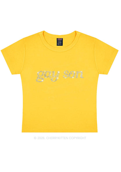 Rhinestone Gay Son Pride Y2K Baby Tee Cherrykitten