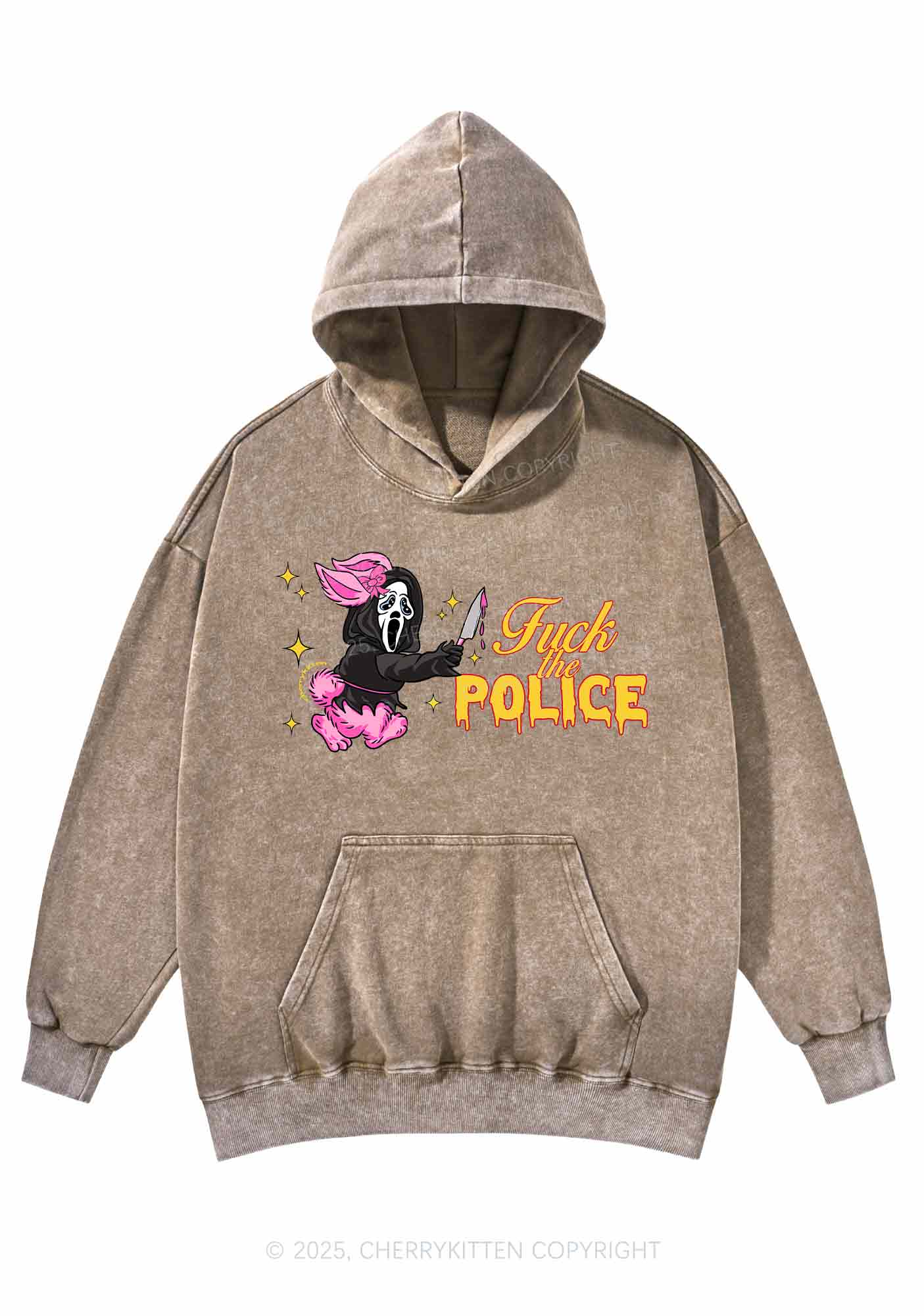 Halloween Fxxk The Police Y2K Washed Hoodie Cherrykitten