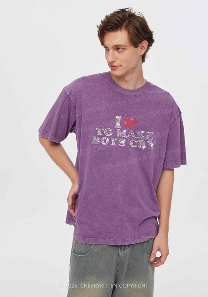 Rhinestone Love To Make Boys Cry Y2K Shirts Washed Tee Cherrykitten