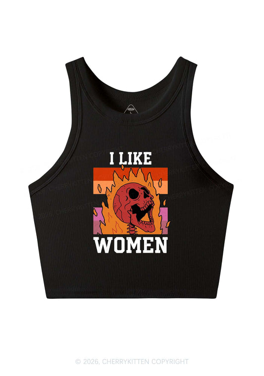 I Like Women Skull Pride Y2K Crop Tank Top Cherrykitten