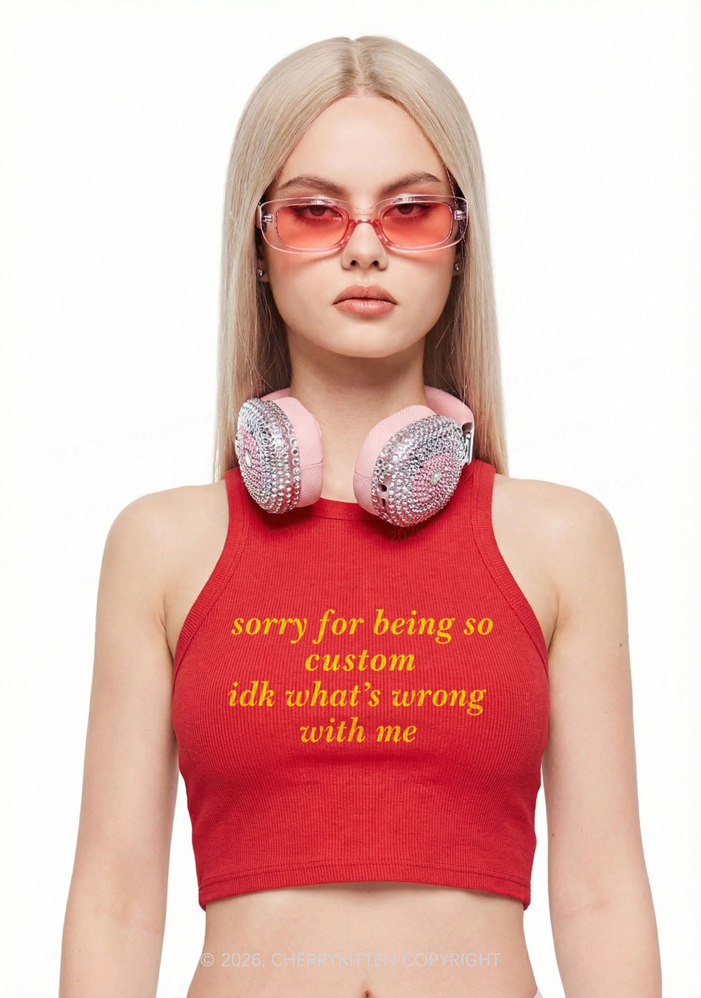 Sorry For Being So Custom Y2K Crop Tank Top Cherrykitten
