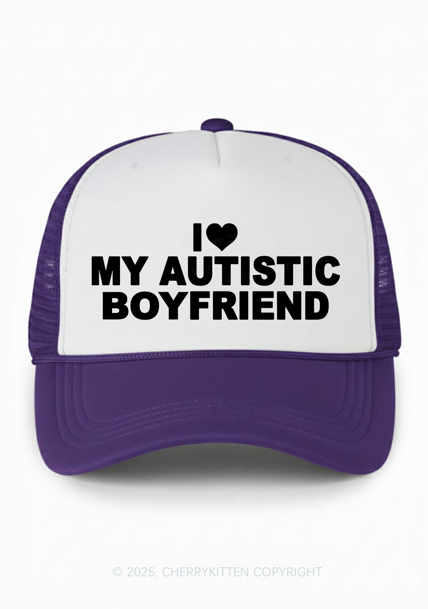 I Love My Autistic GF BF Valentine's Day Y2K Colorblock Trucker Hat Cherrykitten