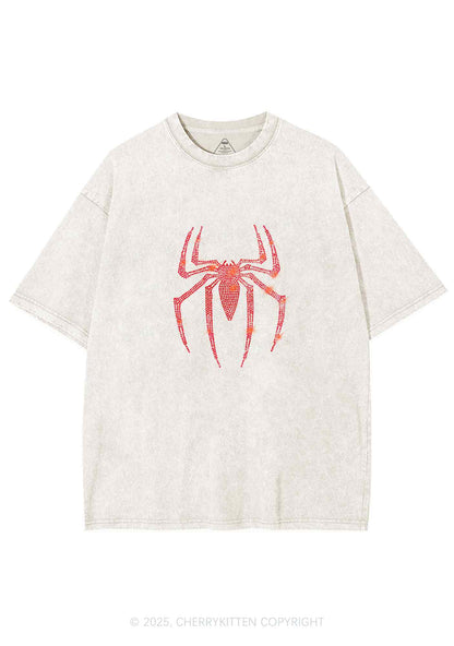Rhinestone Red Spider Y2K Shirts Washed Tee Cherrykitten
