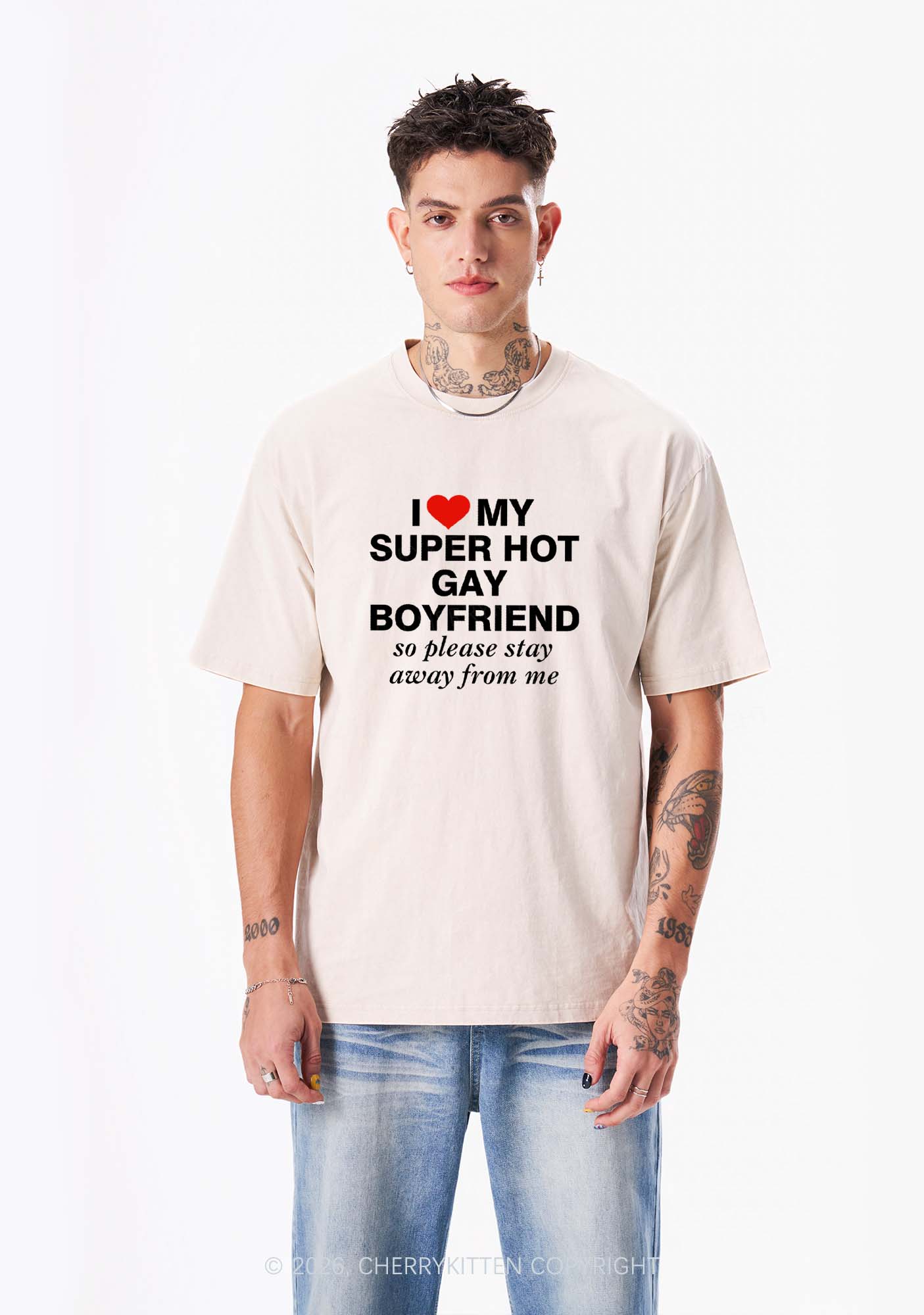 I Love My Super Hot Gay BF Pride Y2K Shirts Washed Tee Cherrykitten