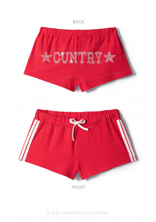 Rhinestone Cuntry Y2K Drawstring Mini Shorts Cherrykitten