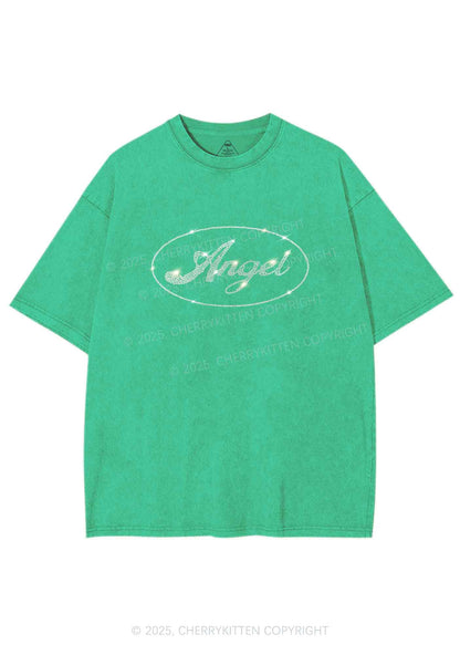 Rhinestone Angel Y2K Shirts Washed Tee Cherrykitten