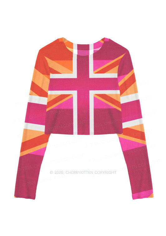 Lesbian Cross Flag Pride Y2K Mesh Long Sleeve Crop Top Cherrykitten