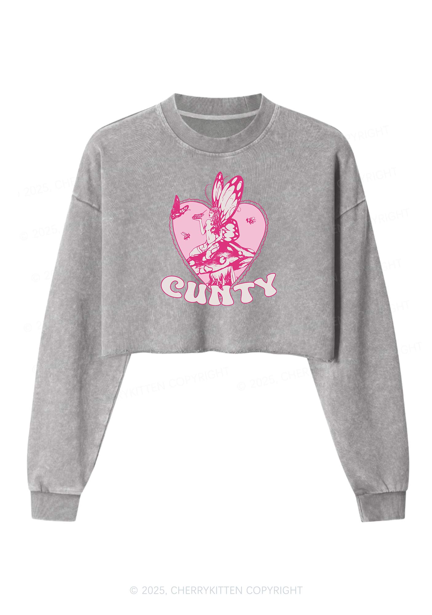 Butterfly Cxnty Y2K Crop Washed Sweatshirts Cherrykitten