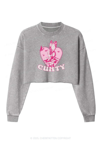 Butterfly Cxnty Y2K Crop Washed Sweatshirts Cherrykitten
