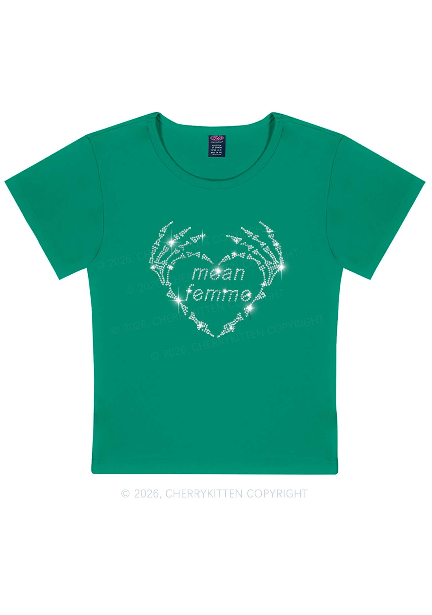 Rhinestone Mean Femme Skeleton Heart Pride Y2K Baby Tee Cherrykitten