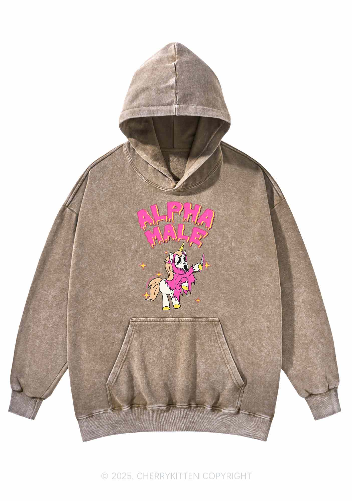 Halloween Unicorn Alpha Male Y2K Washed Hoodie Cherrykitten