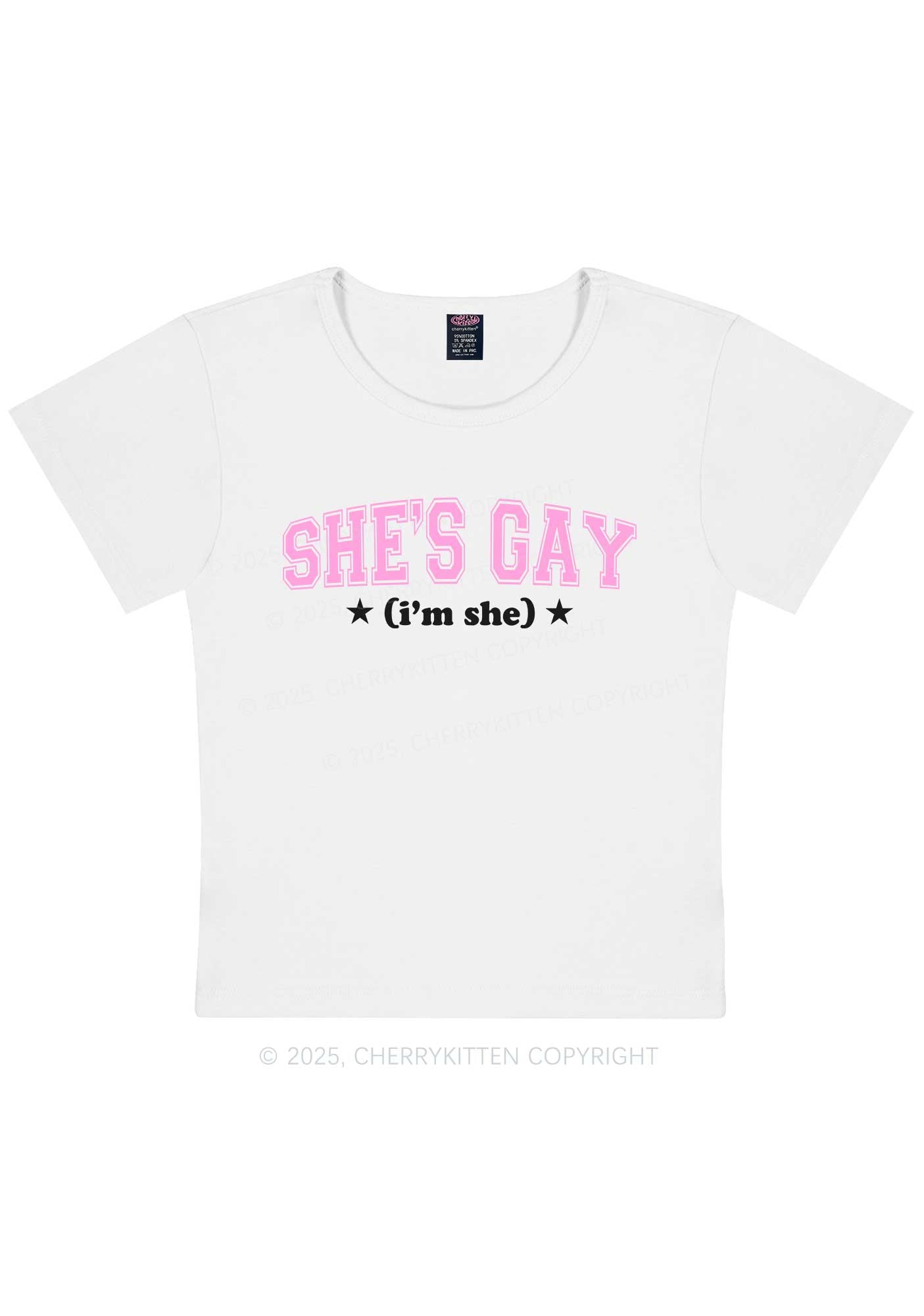 She Is Gay Y2K Baby Tee Cherrykitten