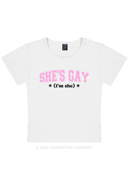 She Is Gay Y2K Baby Tee Cherrykitten
