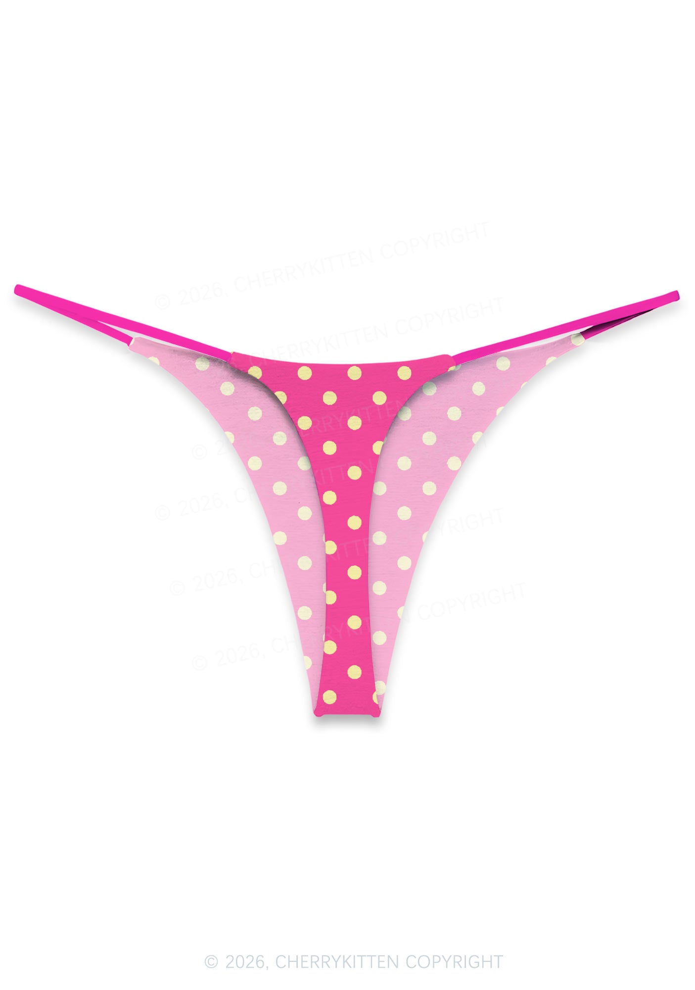 Yellow Dots On Hot Pink Y2K Print Bikini String Thong Cherrykitten