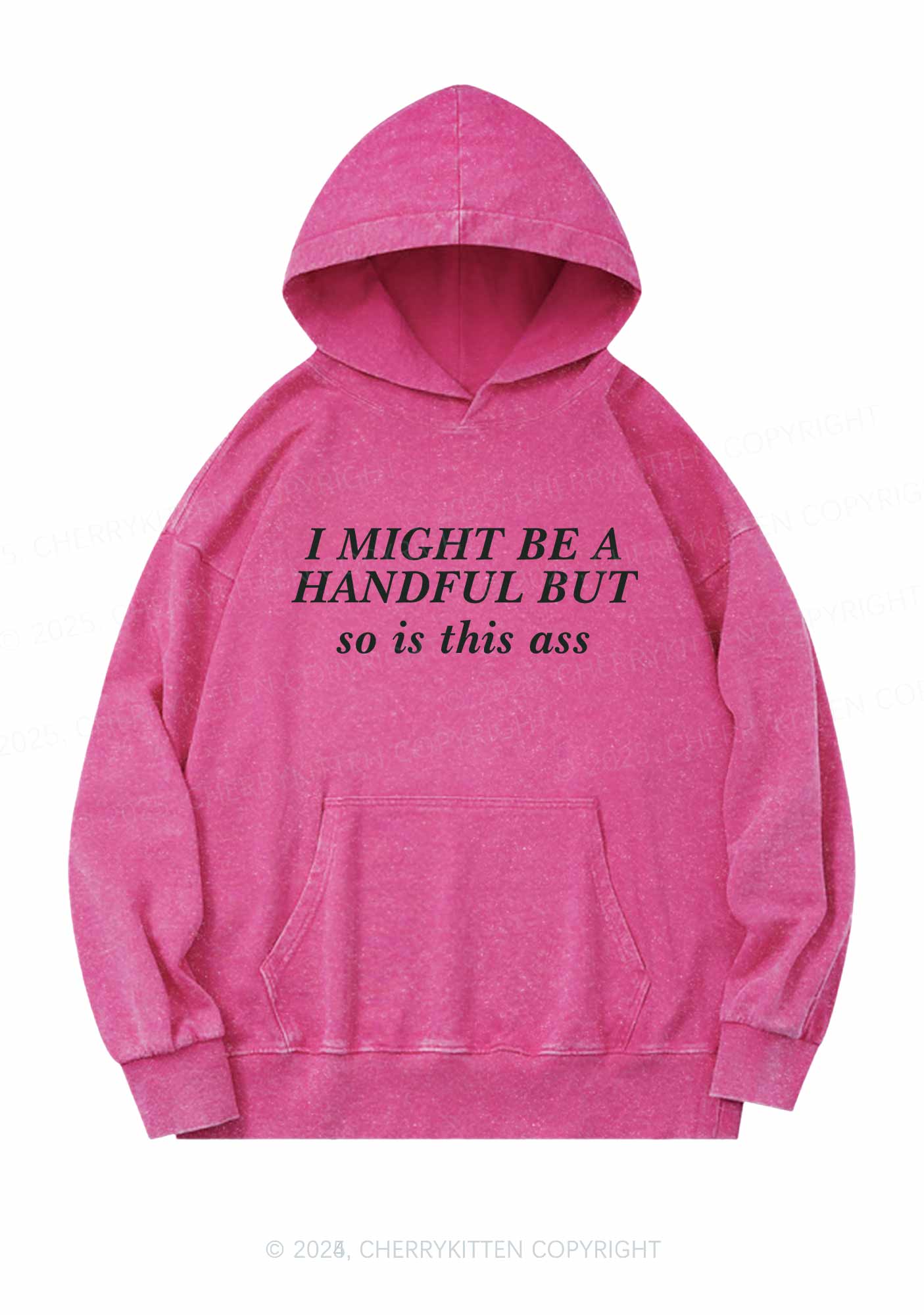 I Might Be Handful Y2K Washed Hoodie Cherrykitten