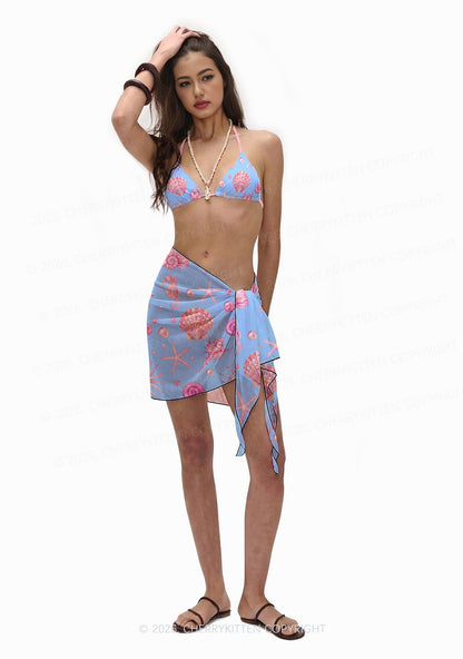 Pink Seashell Starfish Y2K Print Bikini Set Cherrykitten