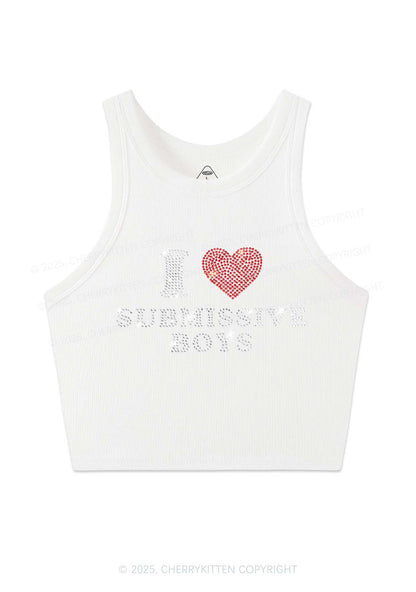 Rhinestone I Love S Boys Y2K Crop Tank Top Cherrykitten