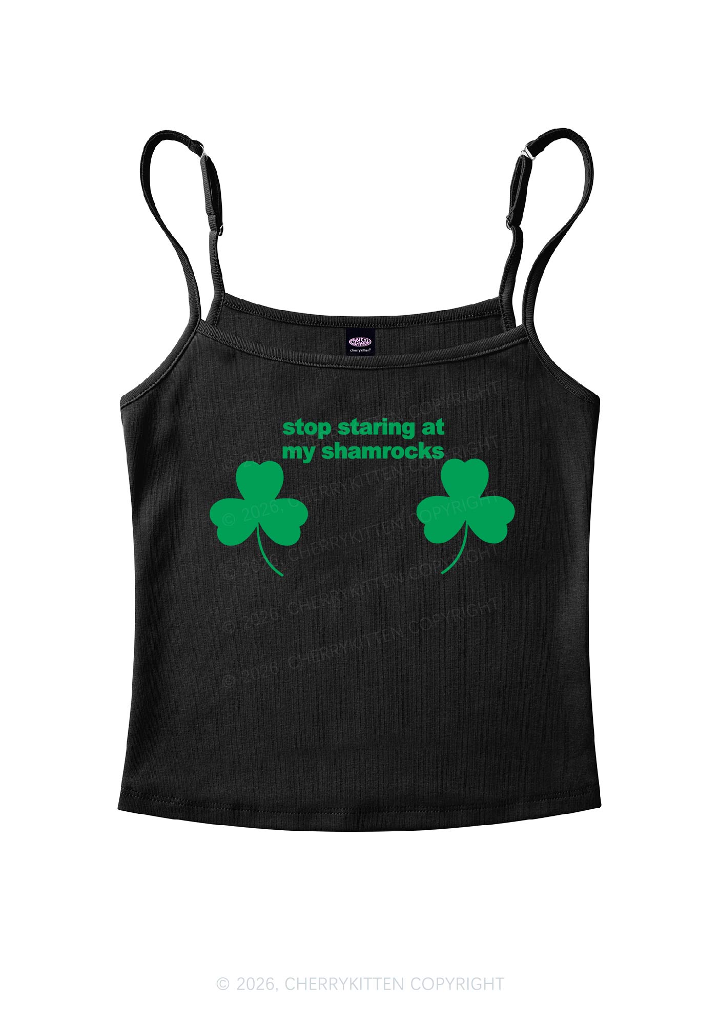 Stop Staring At My Shamrocks St Patricks Y2K Spaghetti Strap Cami Cherrykitten