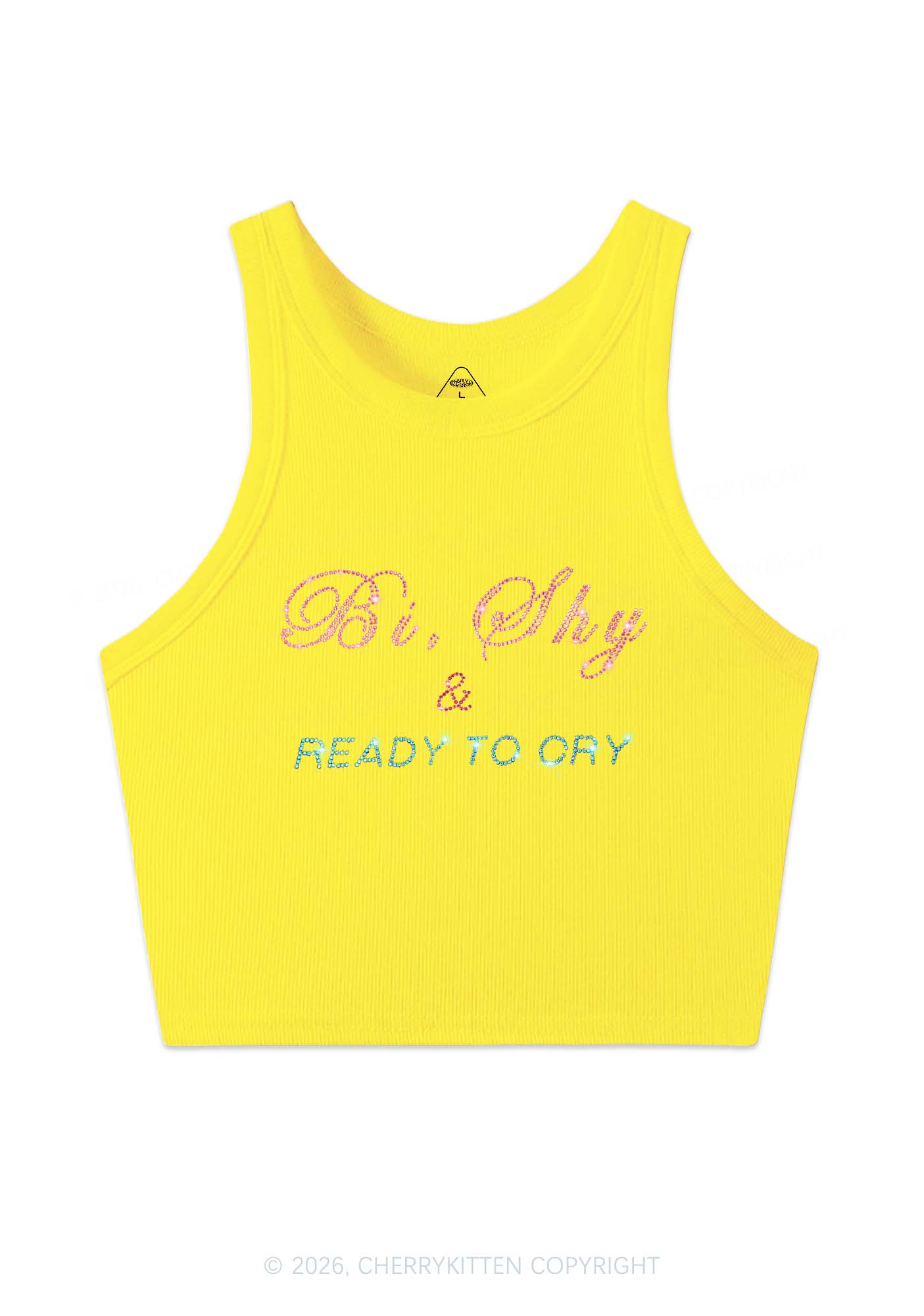 Rhinestone Bi Shy And Ready To Cry Pride Y2K Crop Tank Top Cherrykitten