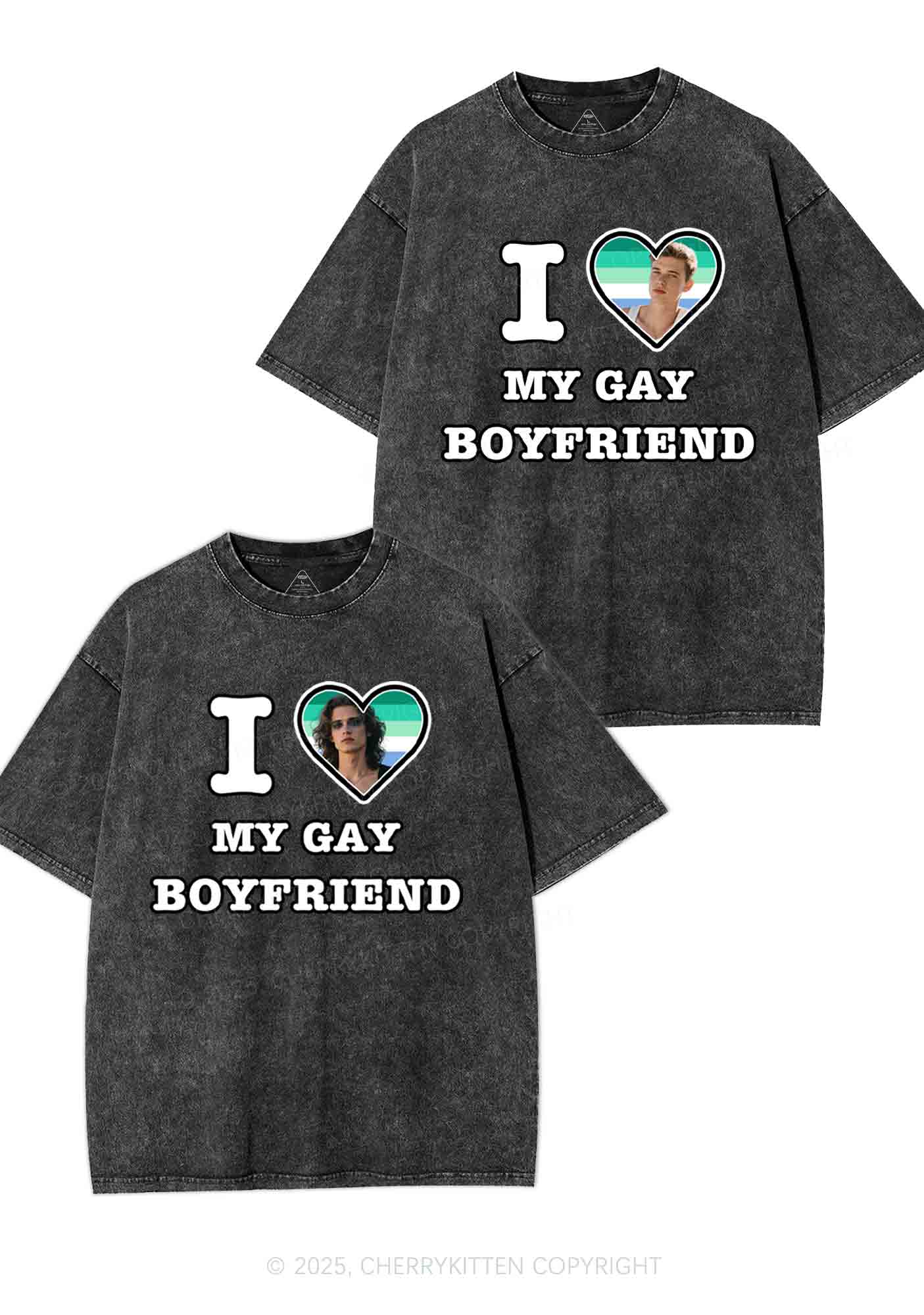Custom My Gay BF Pride Y2K Valentine's Day Washed Tee Cherrykitten