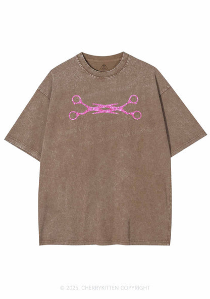 Glitter Pink Scissor Pride Y2K Shirts Washed Tee Cherrykitten