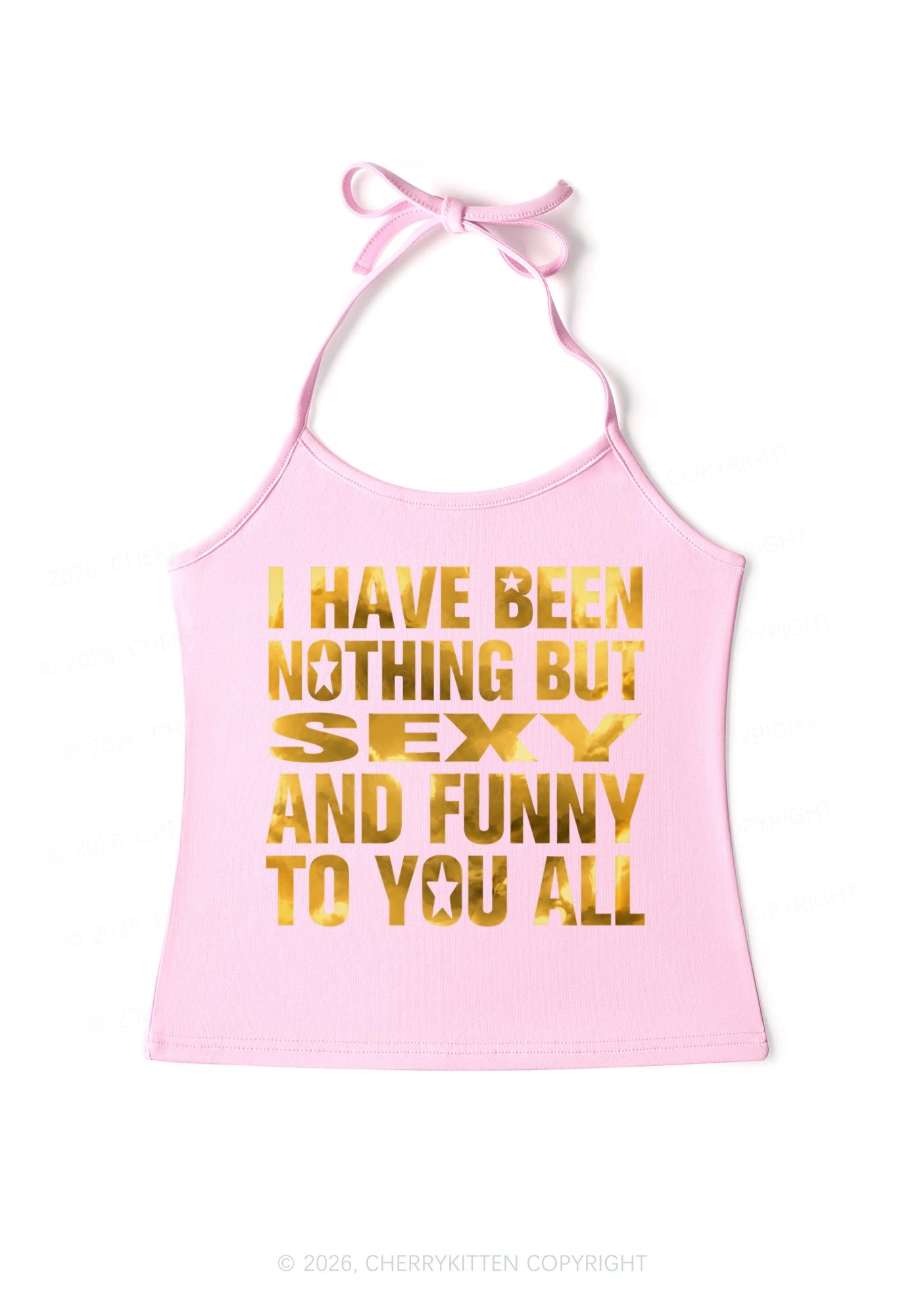 I Have Been Nothing Silver Foil Printed Y2K Halter Neck Cami Cherrykitten