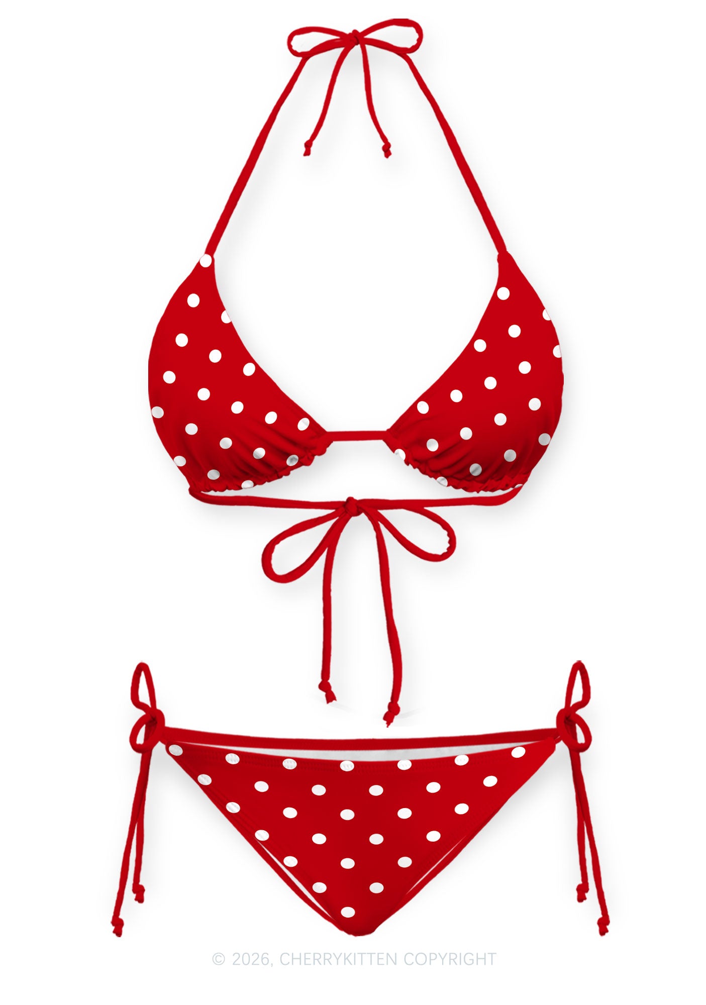 White Dots On Red Y2K Print Bikini Set Cherrykitten