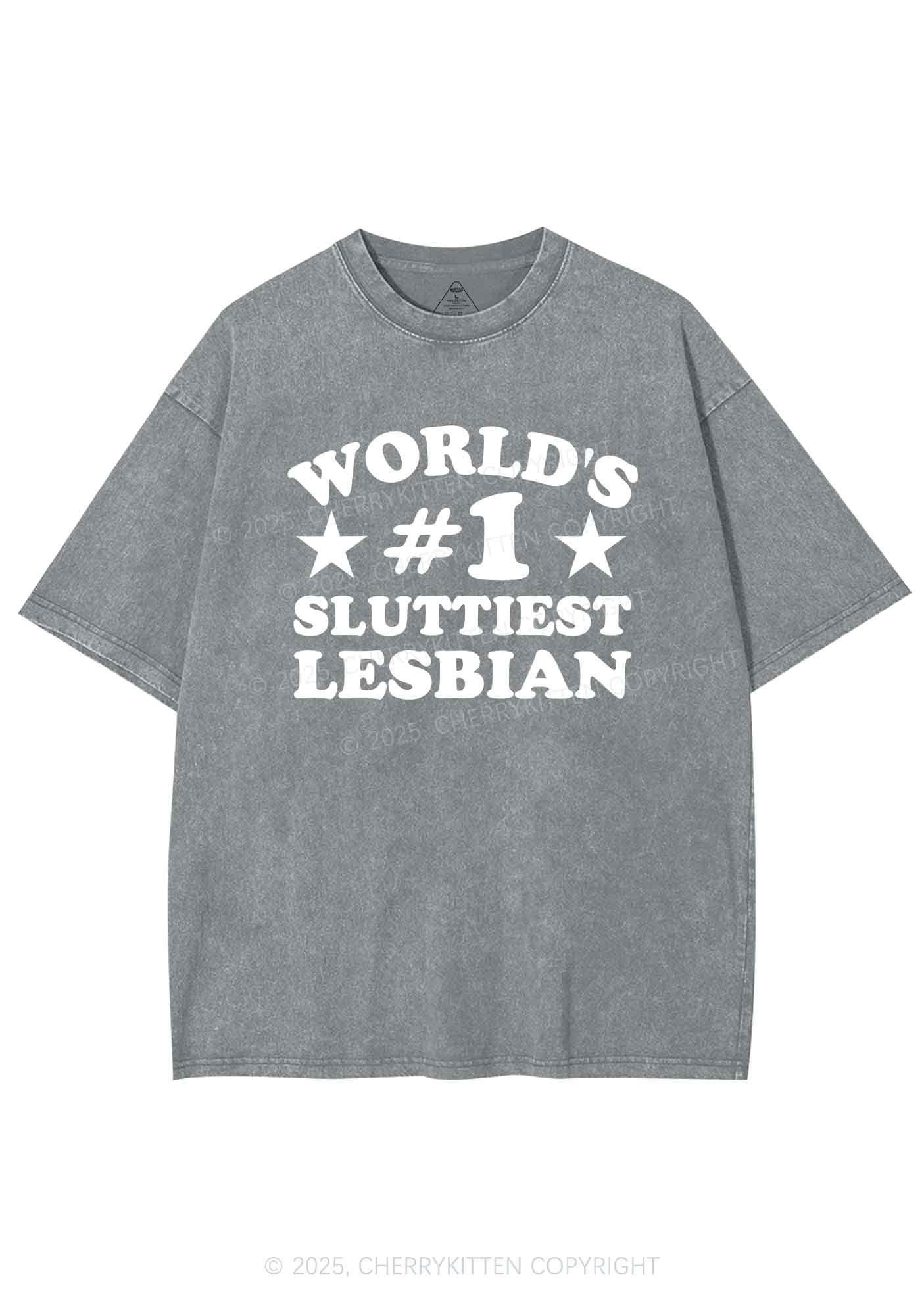 Worlds First Slxttiest Lesbian Pride Y2K Shirts Washed Tee Cherrykitten