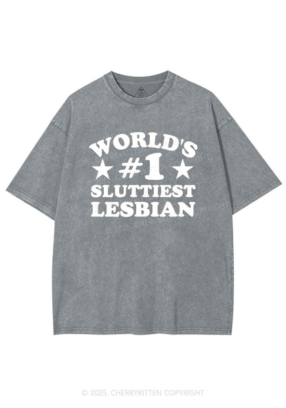 Worlds First Slxttiest Lesbian Pride Y2K Shirts Washed Tee Cherrykitten