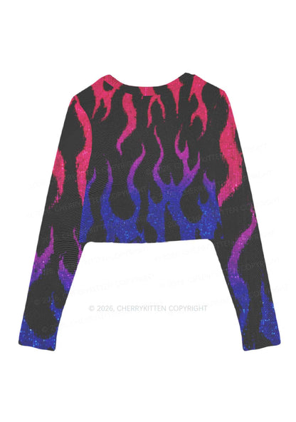 Bisexual Flame Pride Y2K Mesh Long Sleeve Crop Top Cherrykitten
