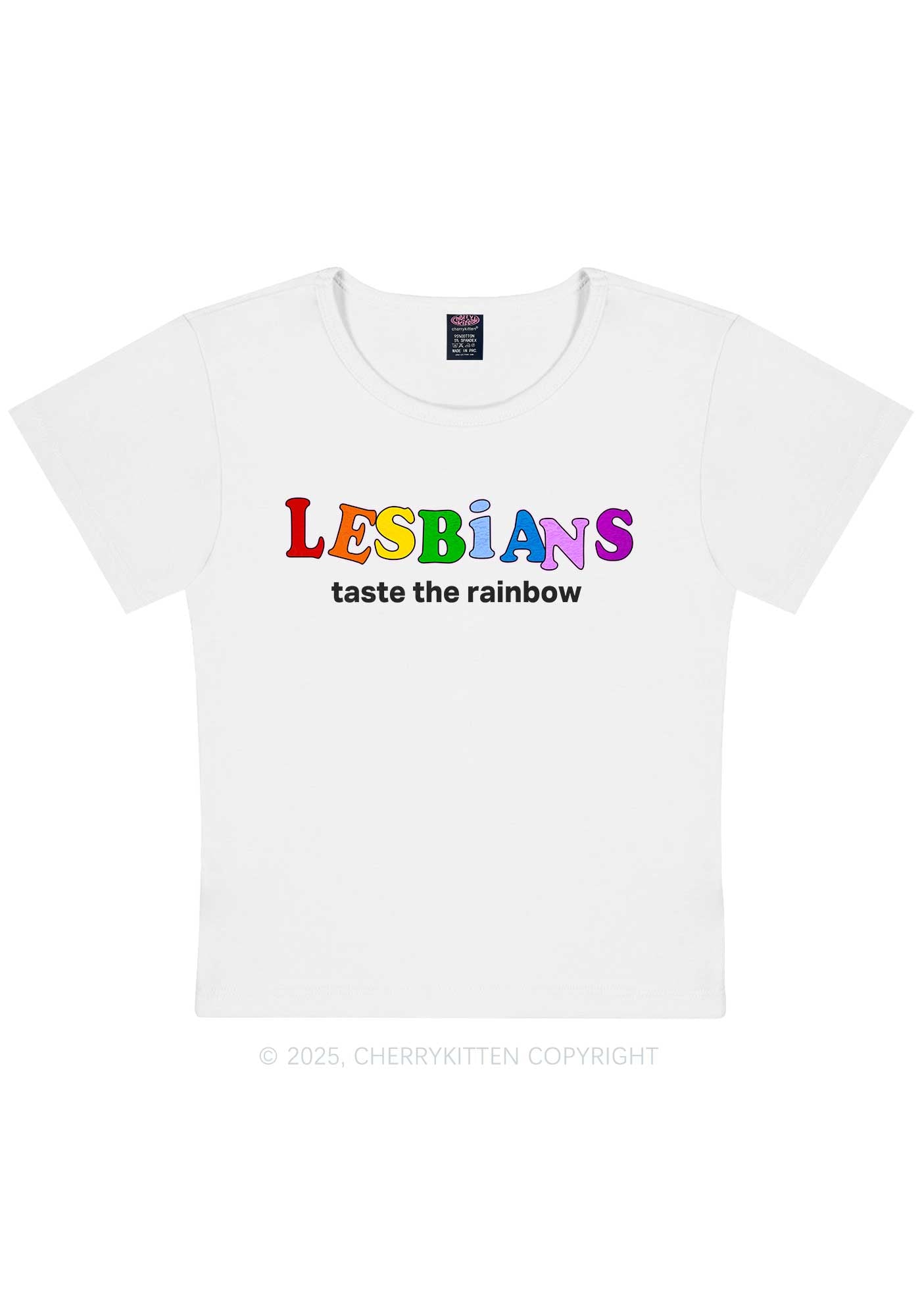 Lesbians Taste The Rainbow Y2K Baby Tee Cherrykitten
