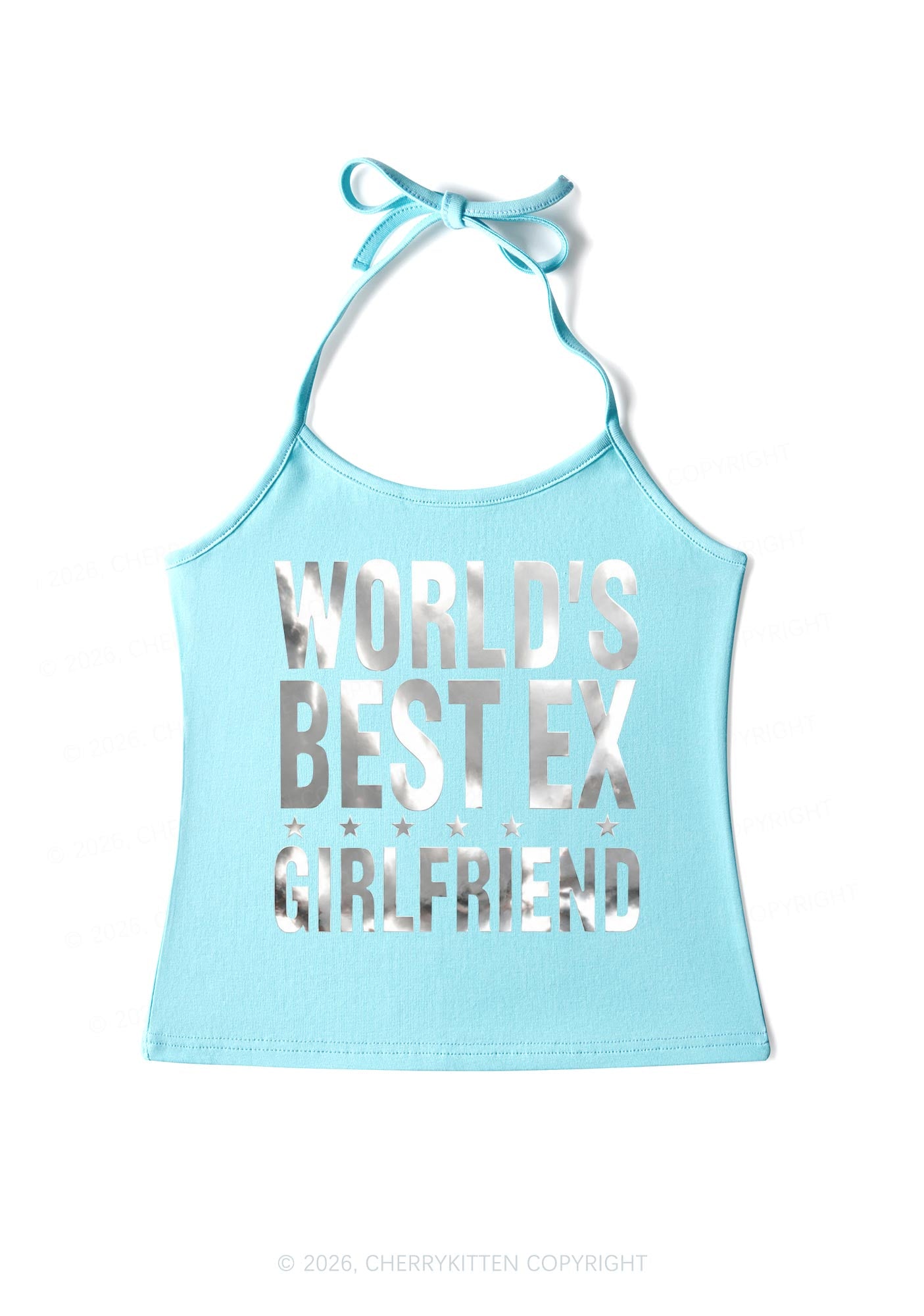 Best Ex Girlfriend Silver Foil Printed Y2K Halter Neck Cami Cherrykitten