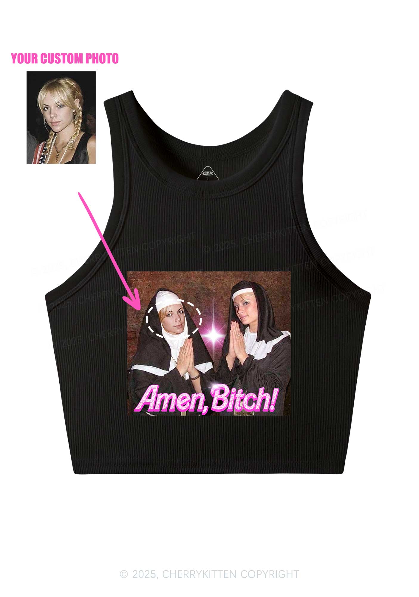Custom Amen Bxtch Y2K Crop Tank Top Cherrykitten