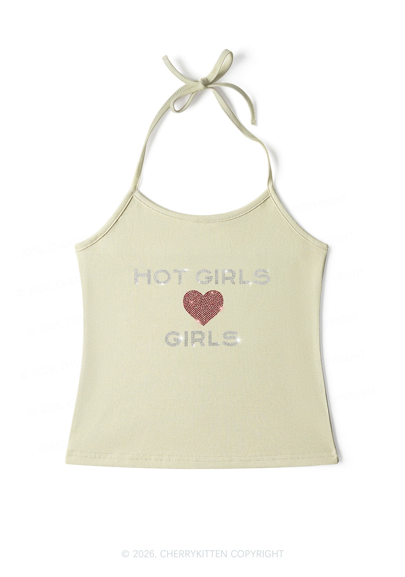 Rhinestone Hot Girls Love Girls Pride Y2K Halter Neck Cami Cherrykitten