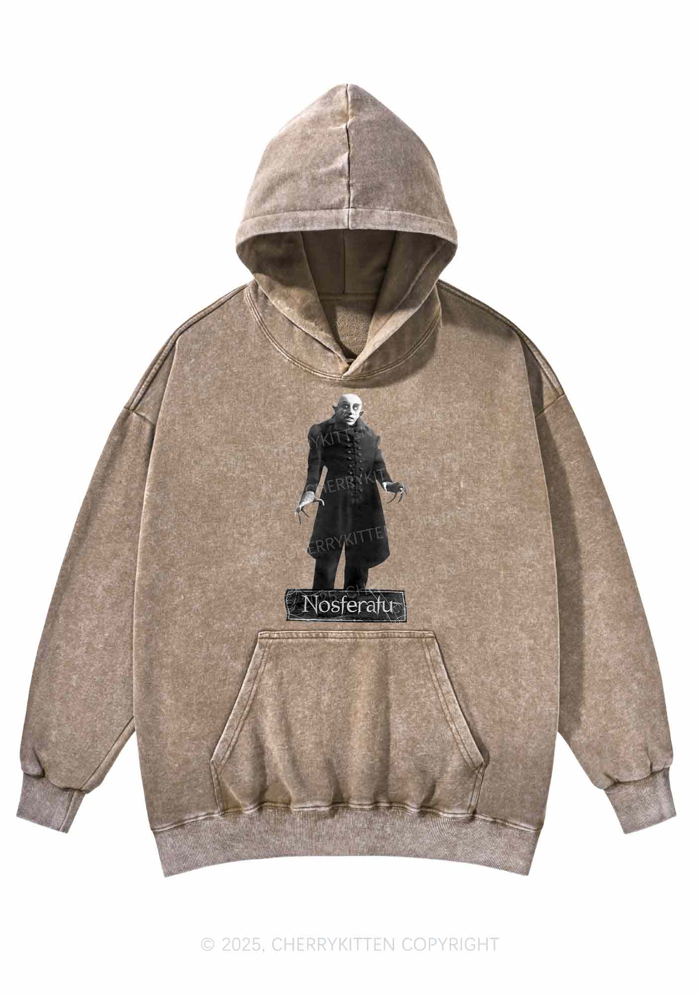 Halloween Male Vampire Y2K Washed Hoodie Cherrykitten