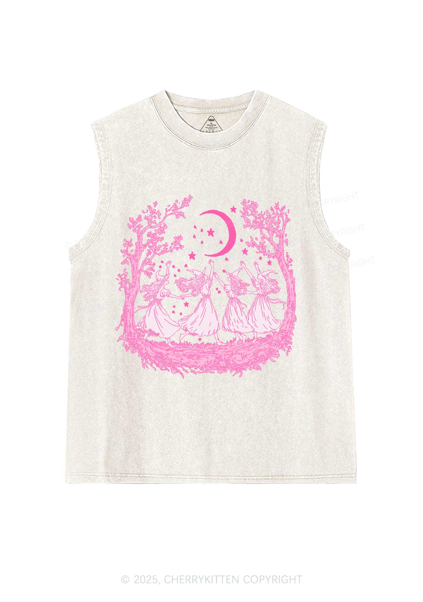 Halloween Witches Dancing Under Moon Y2K Washed Muscle Tank Cherrykitten