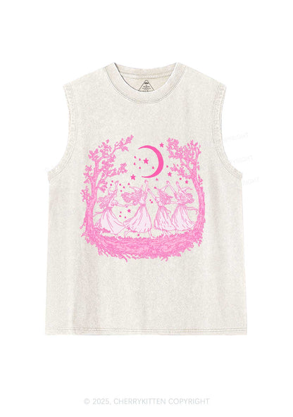 Halloween Witches Dancing Under Moon Y2K Washed Muscle Tank Cherrykitten