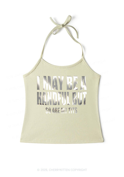 I May Be Handful Silver Foil Printed Y2K Halter Neck Cami Cherrykitten