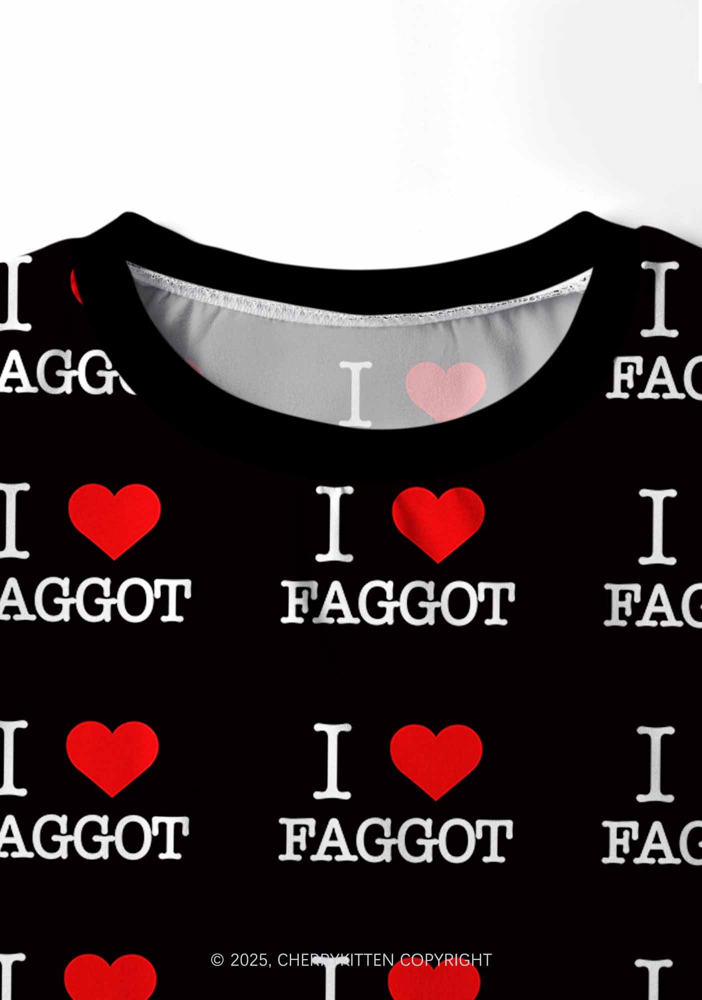I Love Faggot Valentine's Day Y2K Print Long Sleeve Pajama Set Cherrykitten