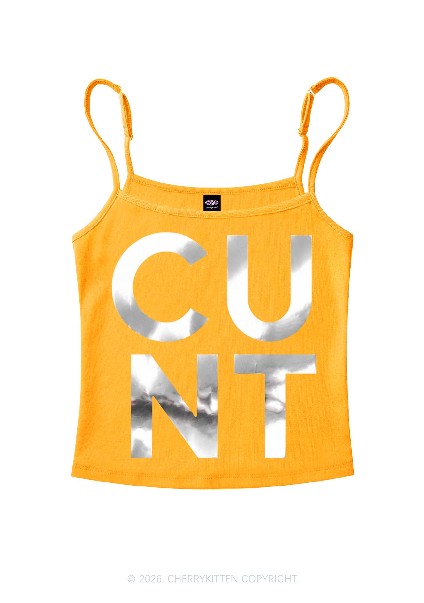 Cxxt Silver Foil Printed Y2K Spaghetti Strap Cami Cherrykitten