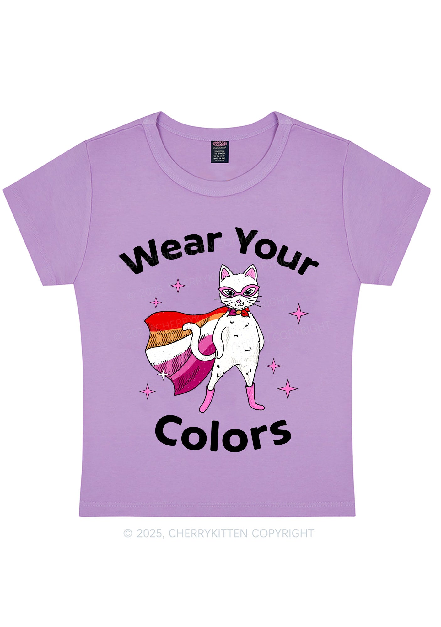 Lesbian Flag Cat Pride Y2K Baby Tee Cherrykitten