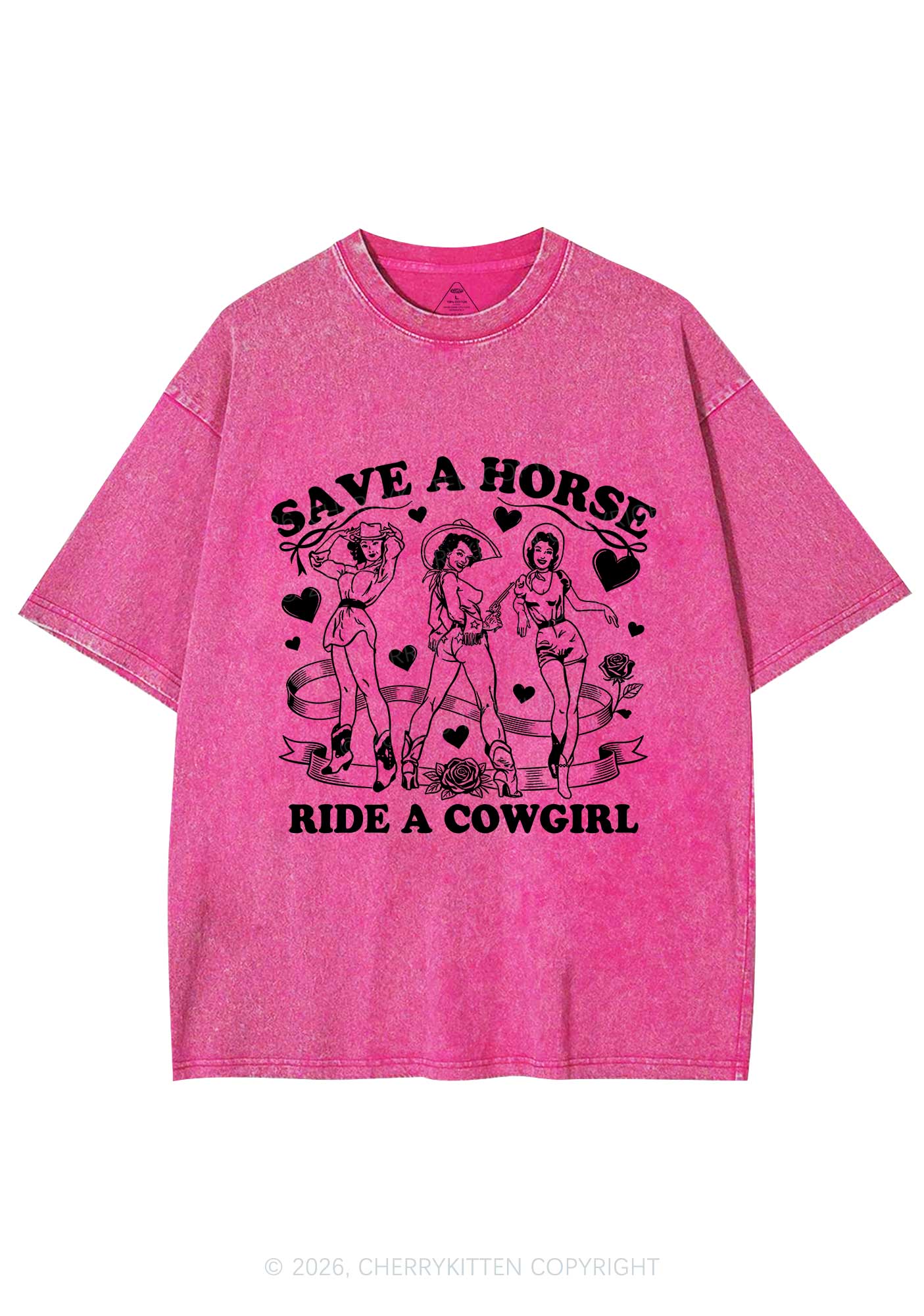 Ride A Cowgirl Valentine's Day Y2K Shirts Washed Tee Cherrykitten