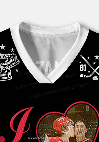Black I Love Hockey HR Y2K Crop Sport Jersey Shirts Cherrykitten