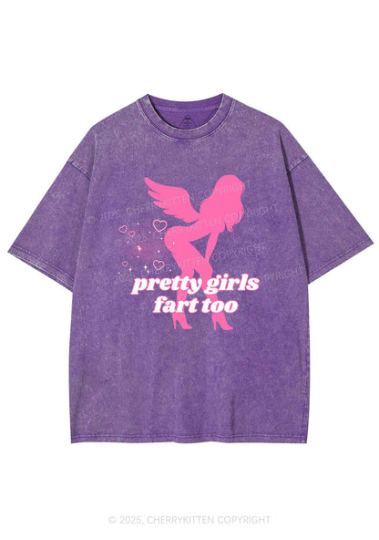 Pretty Girls Fart Too Y2K Shirts Washed Tee Cherrykitten