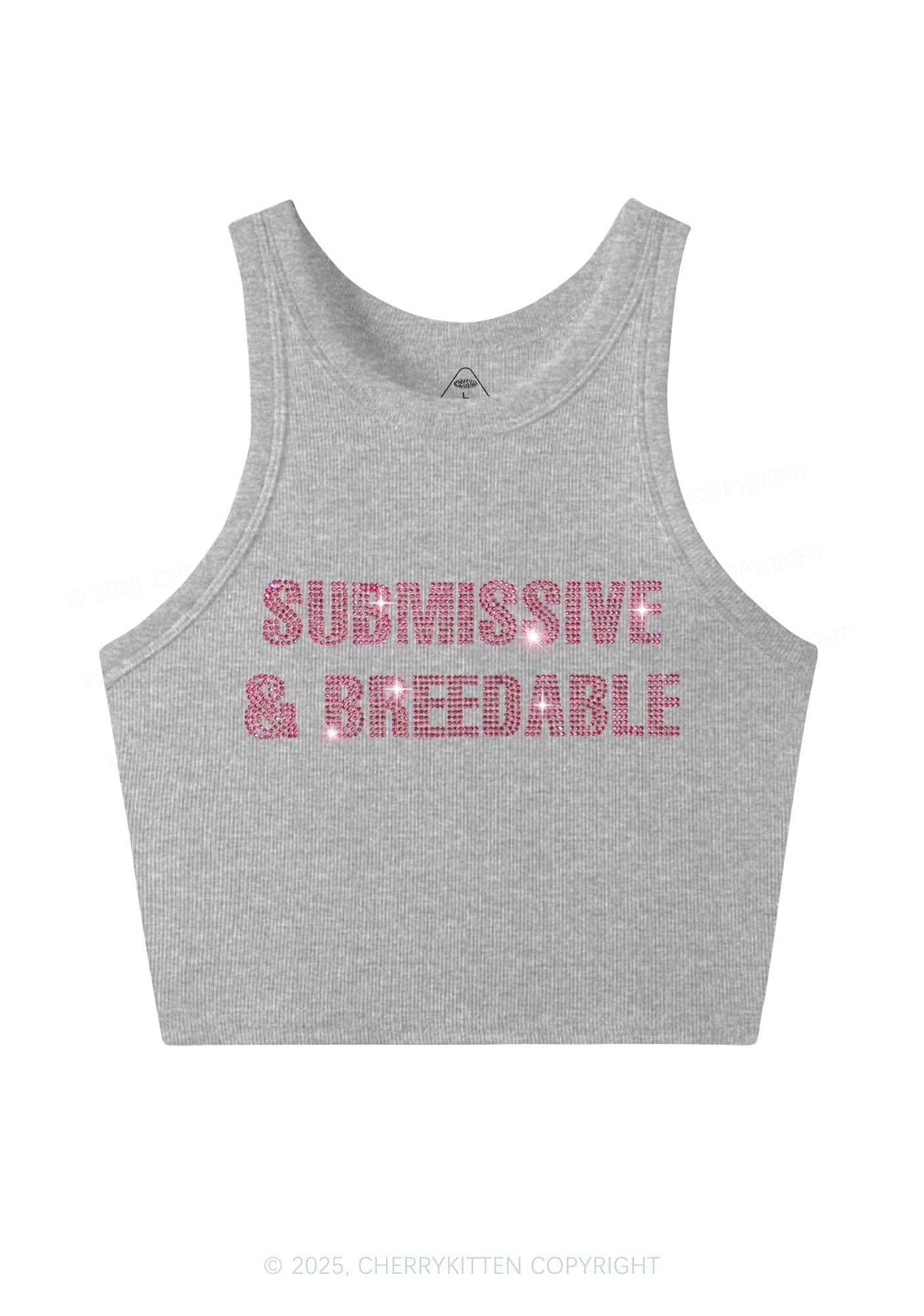 Rhinestone Submissive And Breedable Y2K Crop Tank Top Cherrykitten